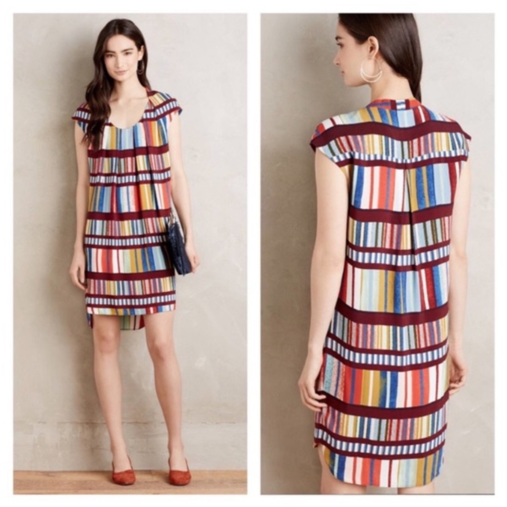 Anthropologie Multicolor Striped Cap-Sleeve Shift Dress